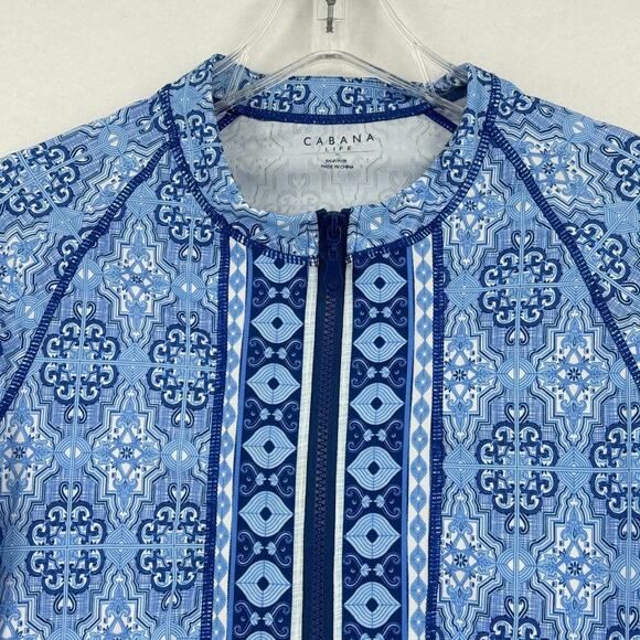 Cabana Life Full Zip Rash Guard Top UPF Protection Nylon Spandex Blue White XL - Picture 2 of 10